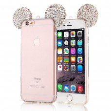 Huawei Mate 9 - Mickey 3D Bling Bling Crystal Ear with Removable Strap TPU Soft Protective Cover Case - Clear